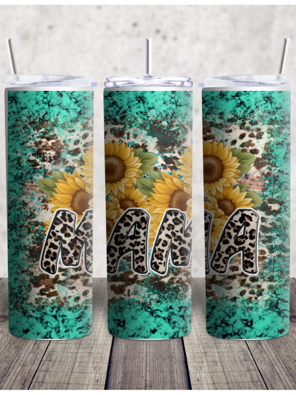 Hand Crafted Turquoise & Yellow Sunflower Mama Tumbler
